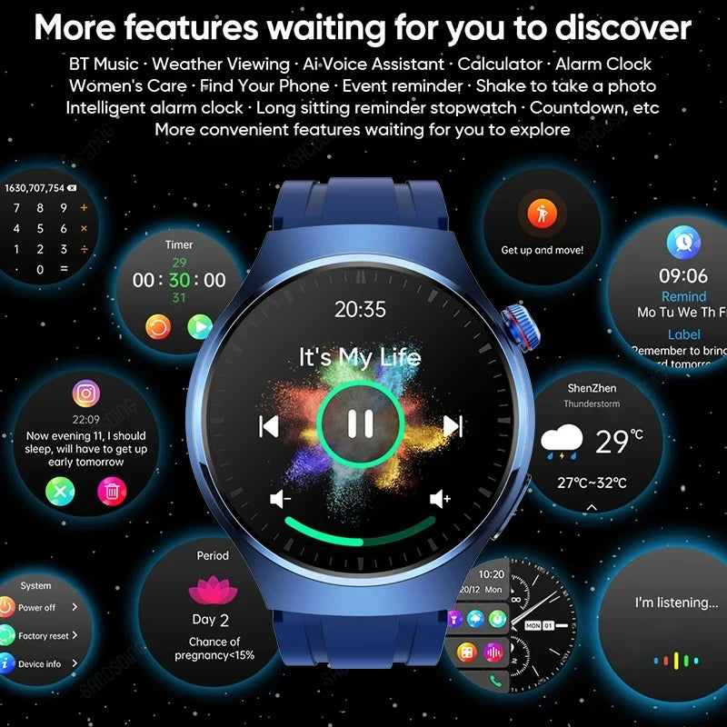 SmartWatch 2023 - Com Medidor de Glicose e Pressão Arterial - Super Tela HD AMOLED à Prova d'água